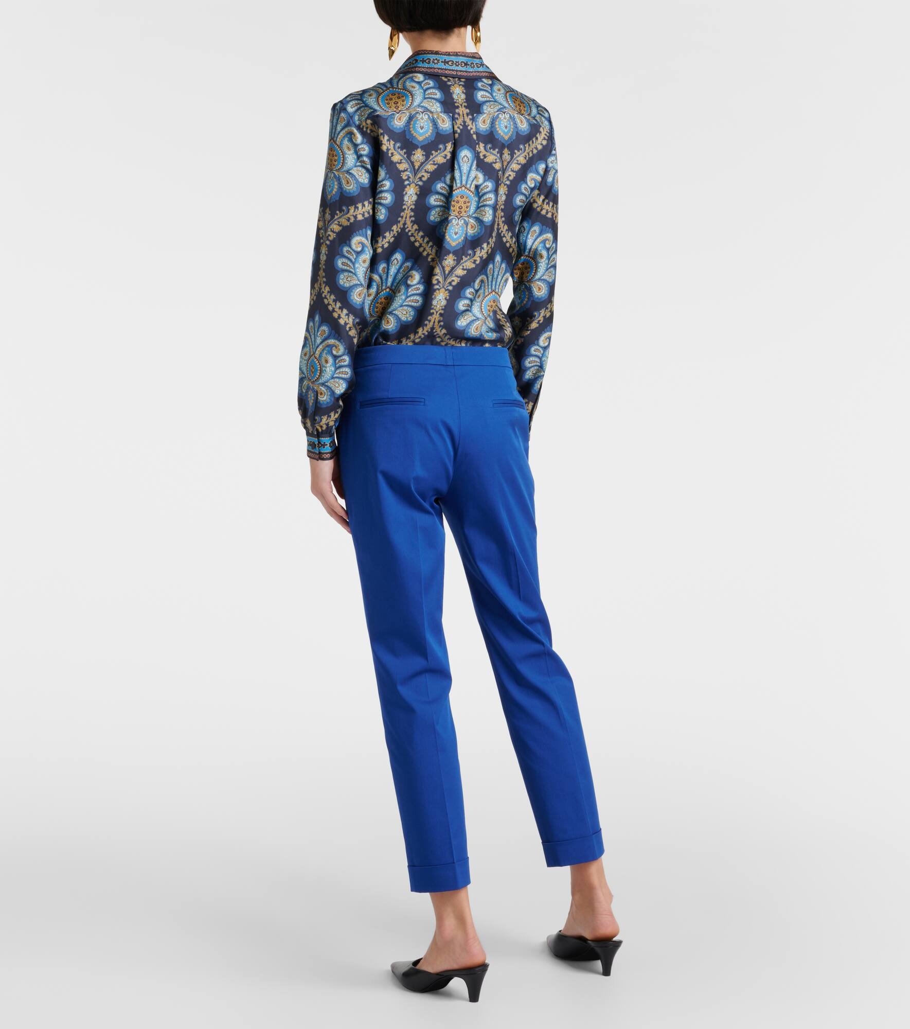 High-rise cotton-blend slim pants - 3