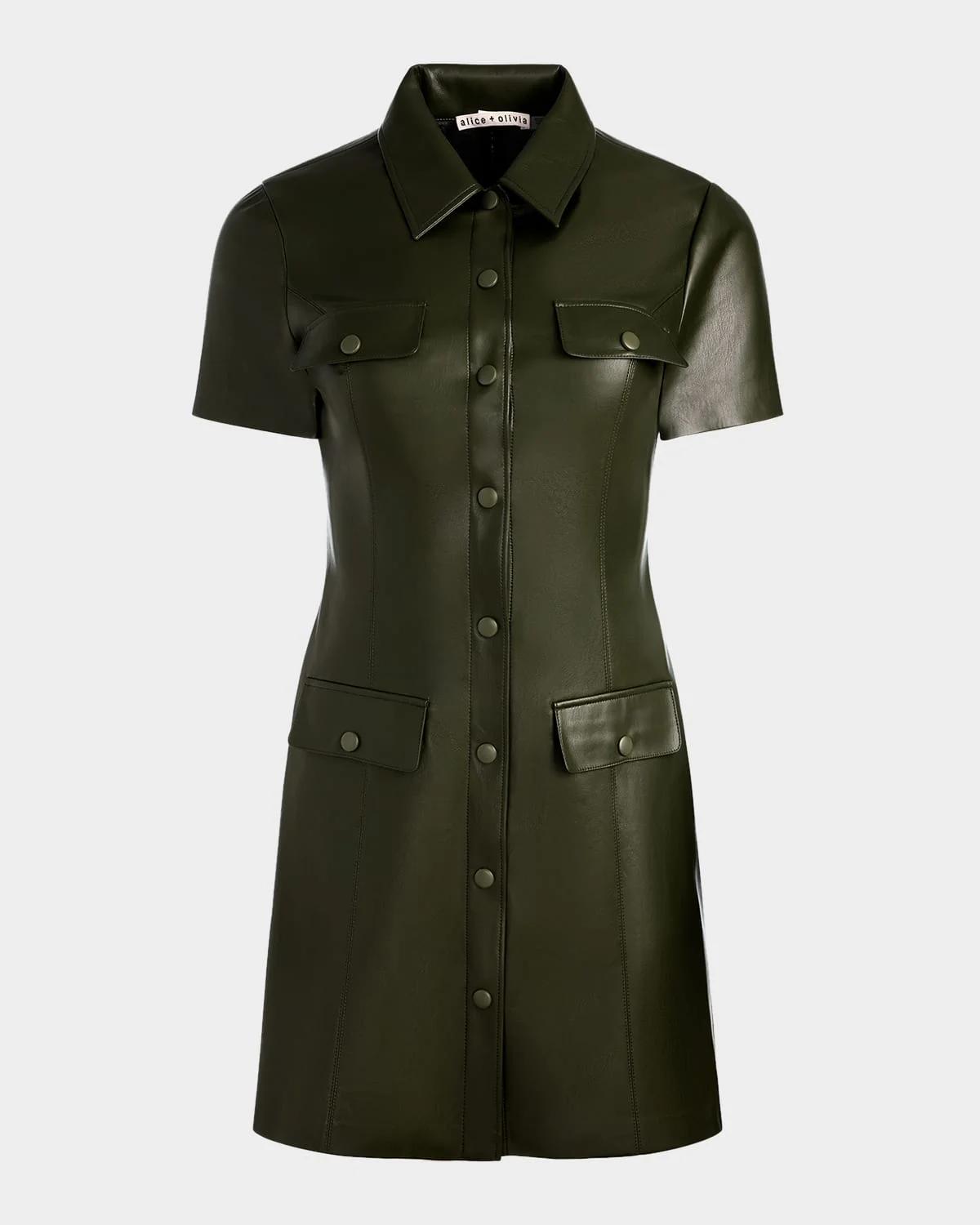 Jamie Vegan Leather Collared Shirtdress - 1