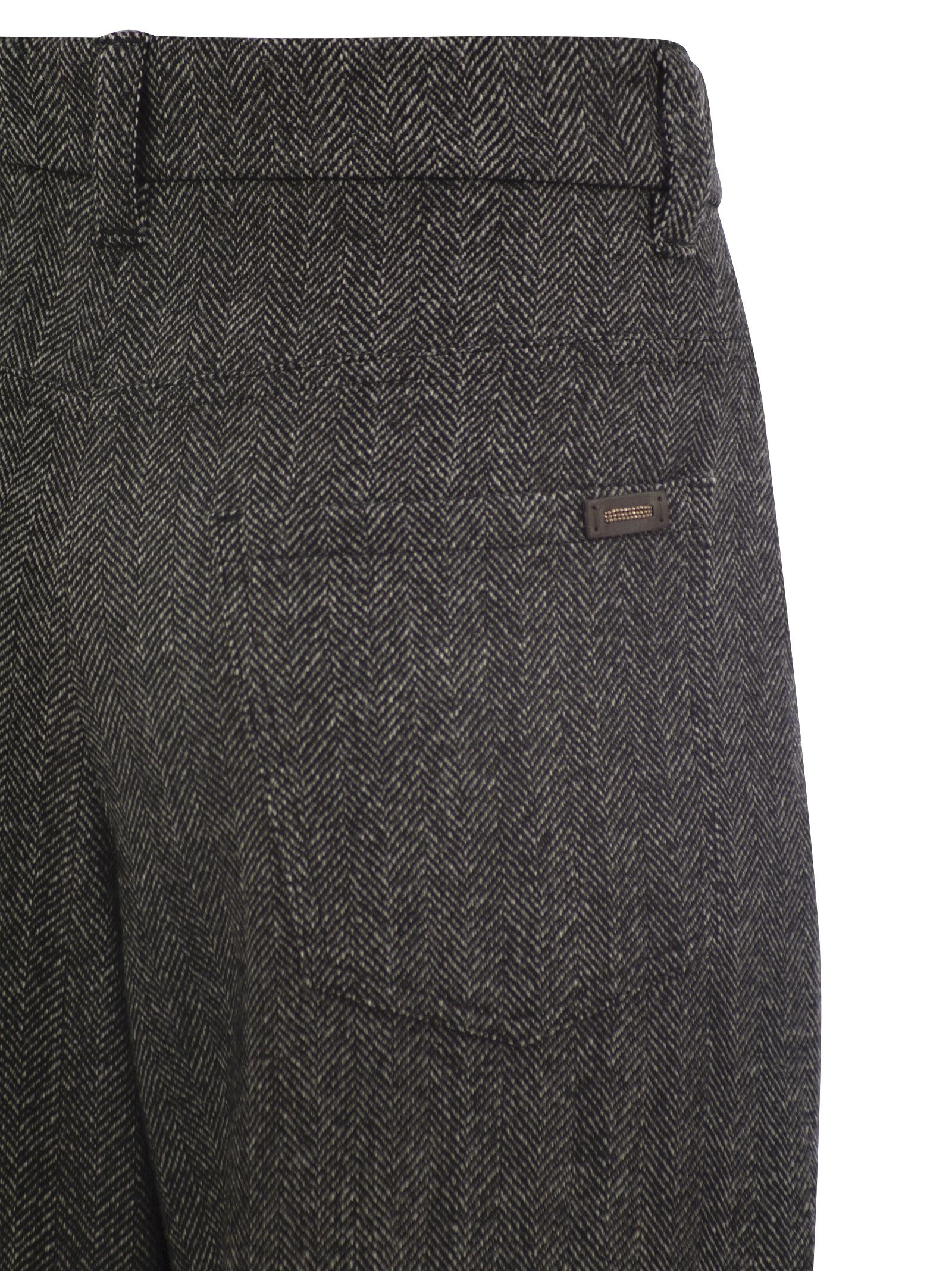 Brunello Cucinelli Women Loose Sartorial Chevron Carded Techno Wool Trousers - 4