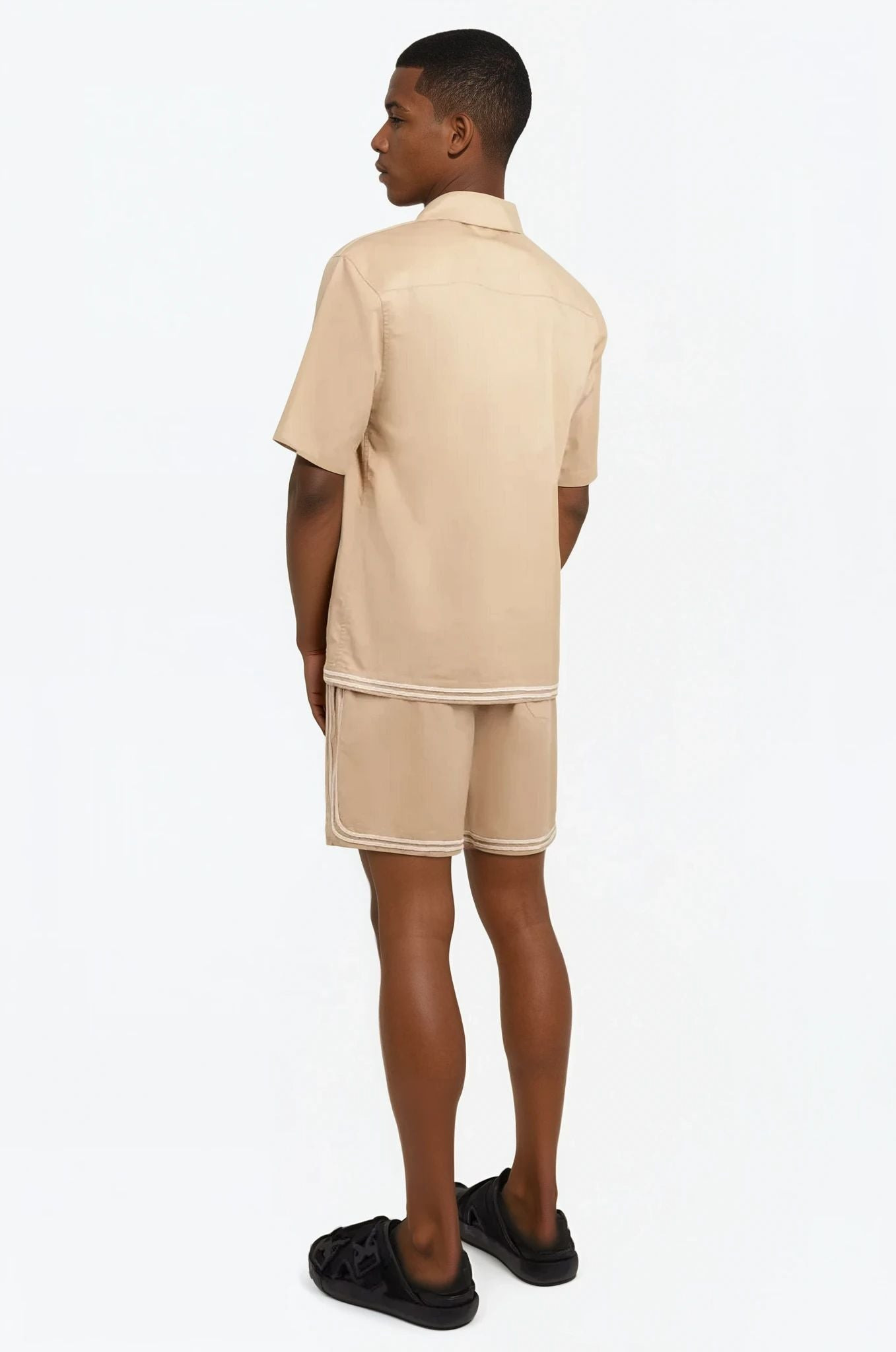 BRAIDED CORD CAMP COLLAR S/S SHIRT | BEIGE - 3