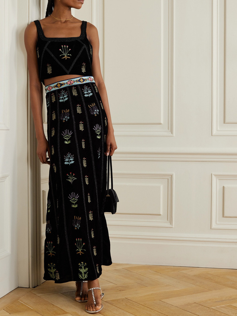 EMPORIO SIRENUSE Cindarella Cropped Bead-embellished Embroidered Velvet Top outlook