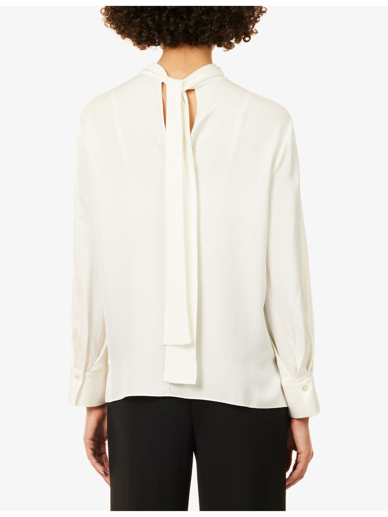 Scarf-Tie High-Neck Silk Blouse 4