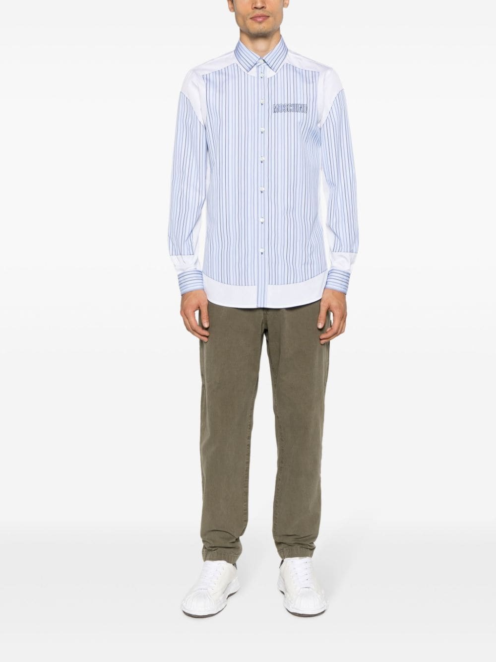 logo-embroidered cotton straight-leg trousers - 2