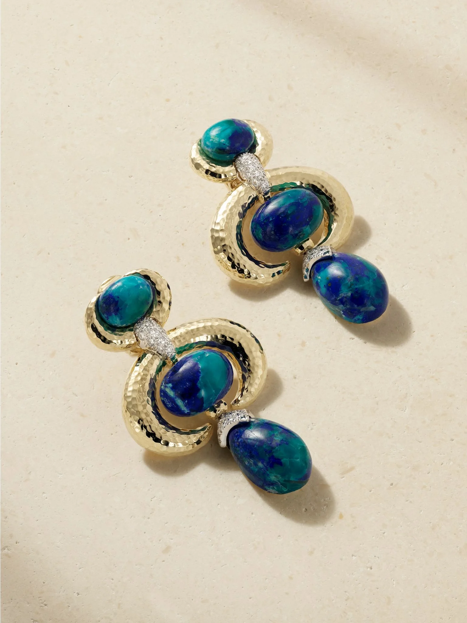 Double Crescent 18-karat gold and platinum, diamond and azurmalachite earrings Blue - 1