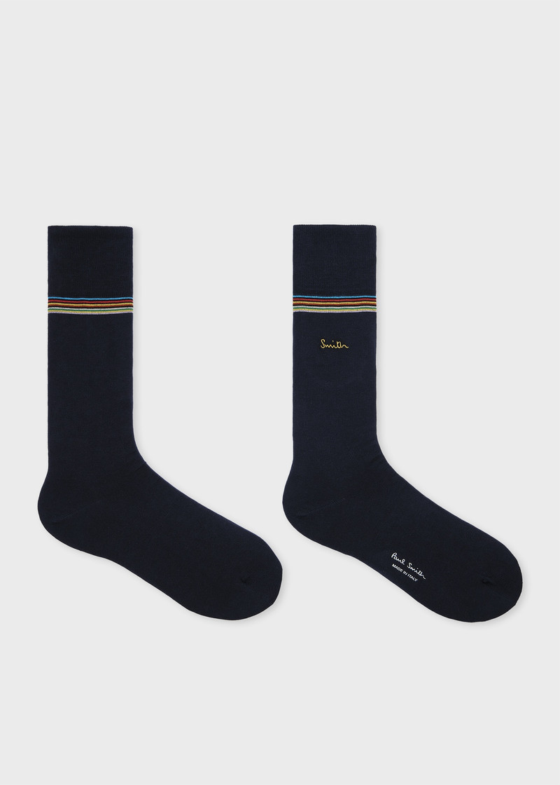Paul Smith Navy Gold Embroidered Logo Stripe Trim Cotton-Blend outlook