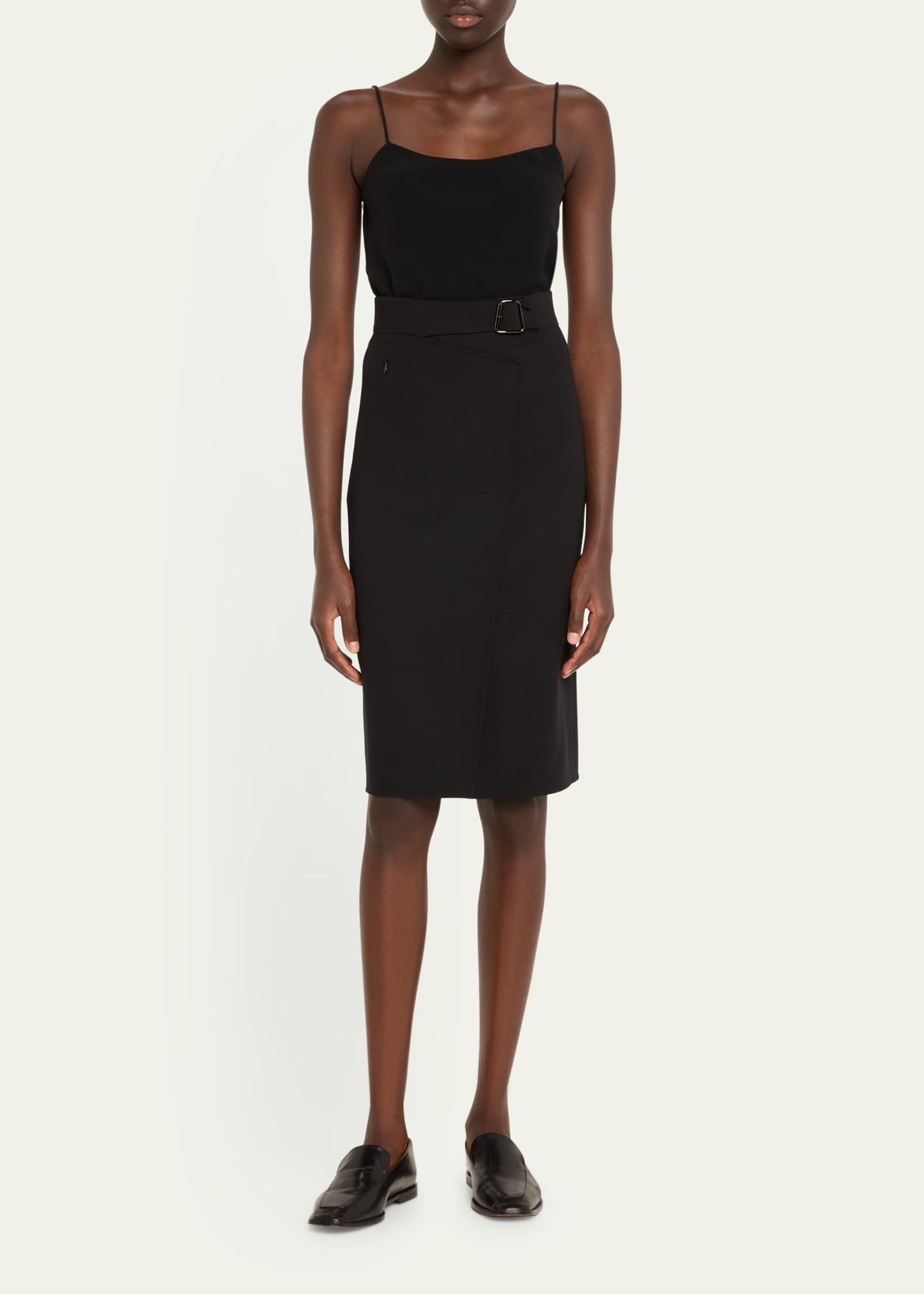 Trapezoid Buckle Wrapped Wool Pencil Skirt - 2