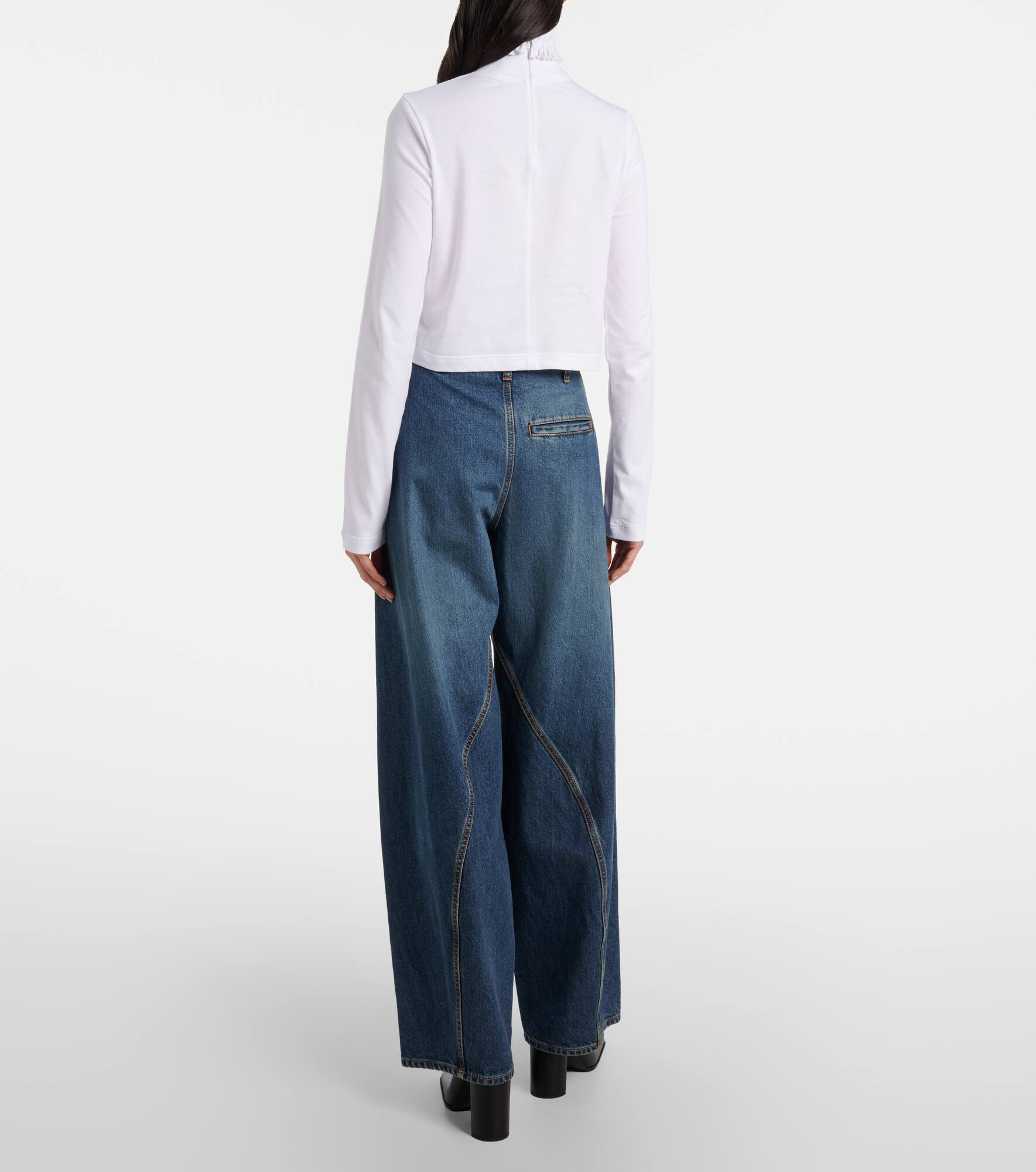 Cropped turtleneck cotton jersey top - 3