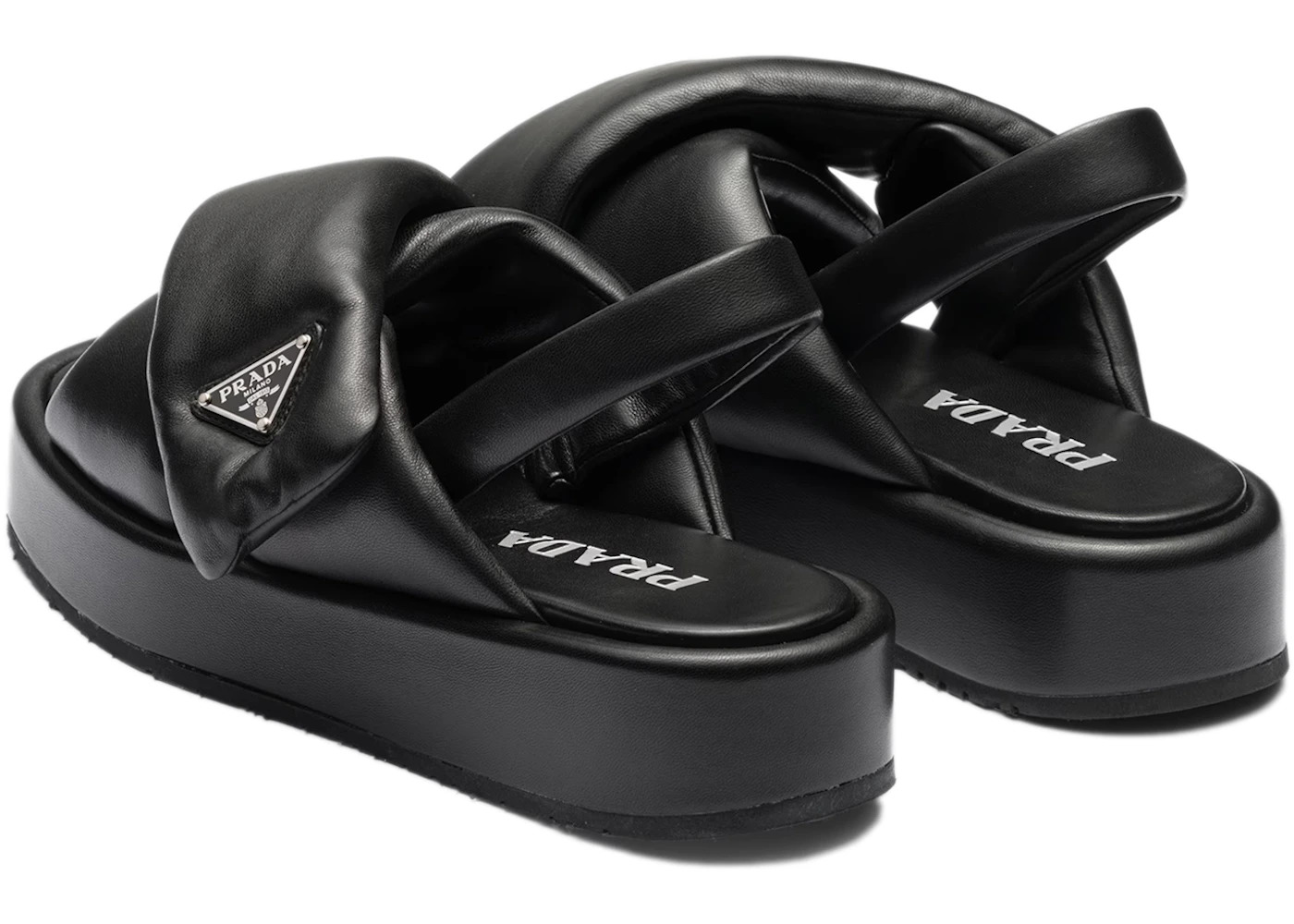 Prada Soft Padded 35mm Wedge Sandals Black Nappa Leather - 3