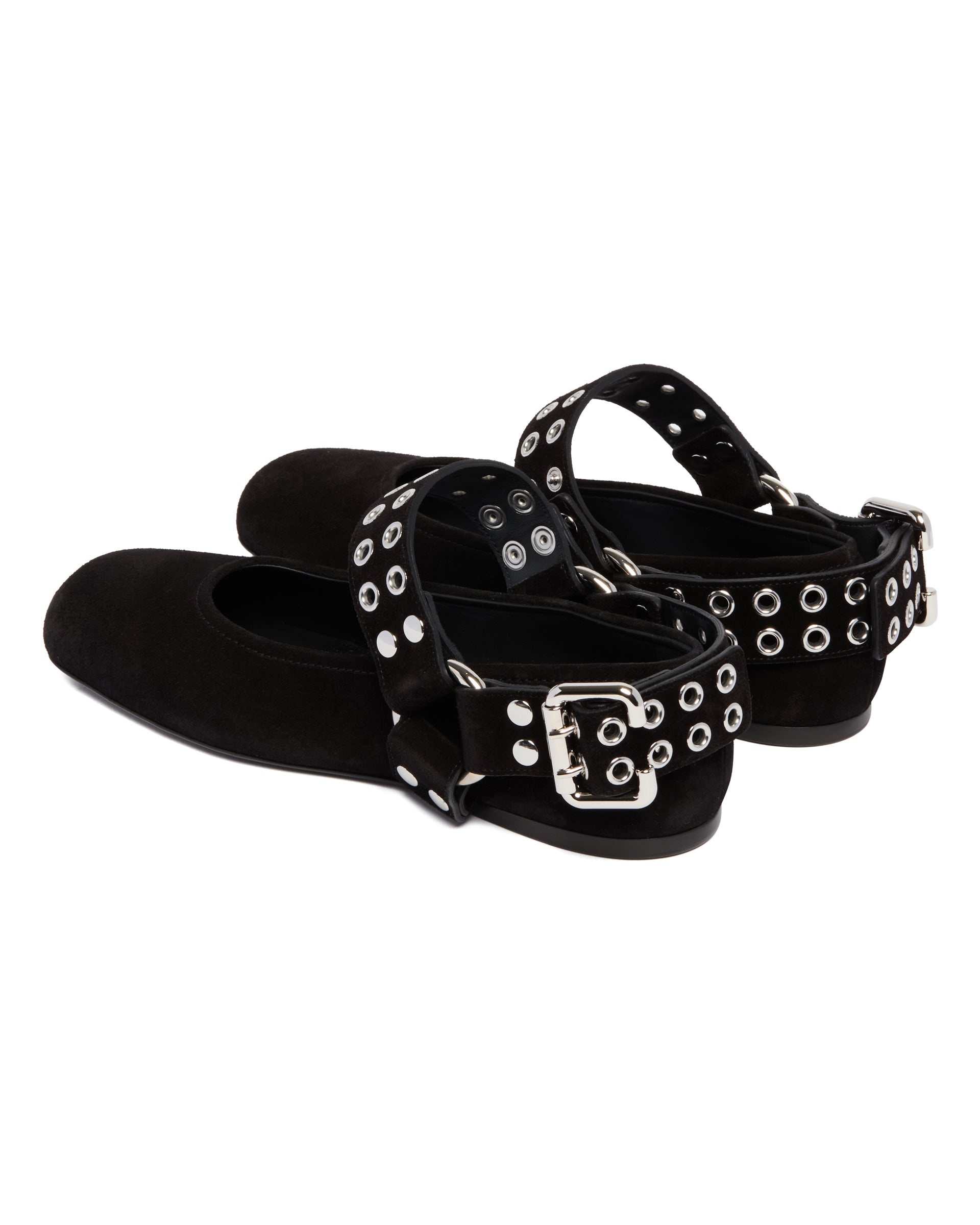 Black Suede Biker Ballet Flats - 5