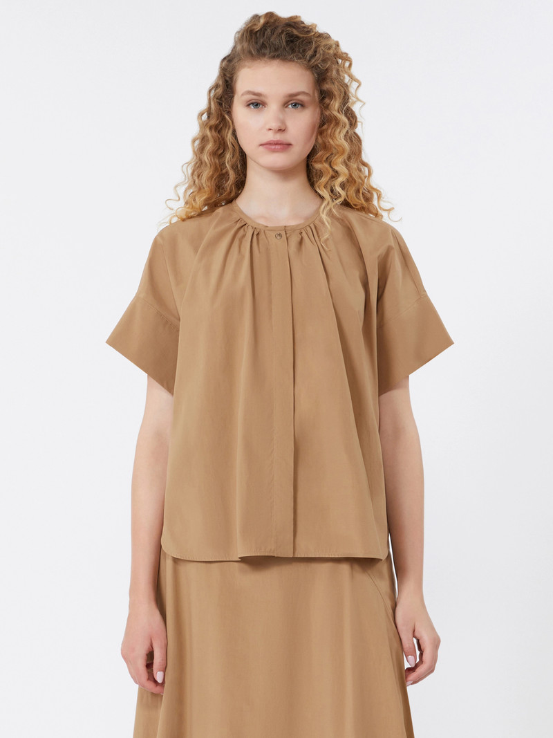 EDUCATA Cotton poplin crew-neck shirt - TOBACCO 3