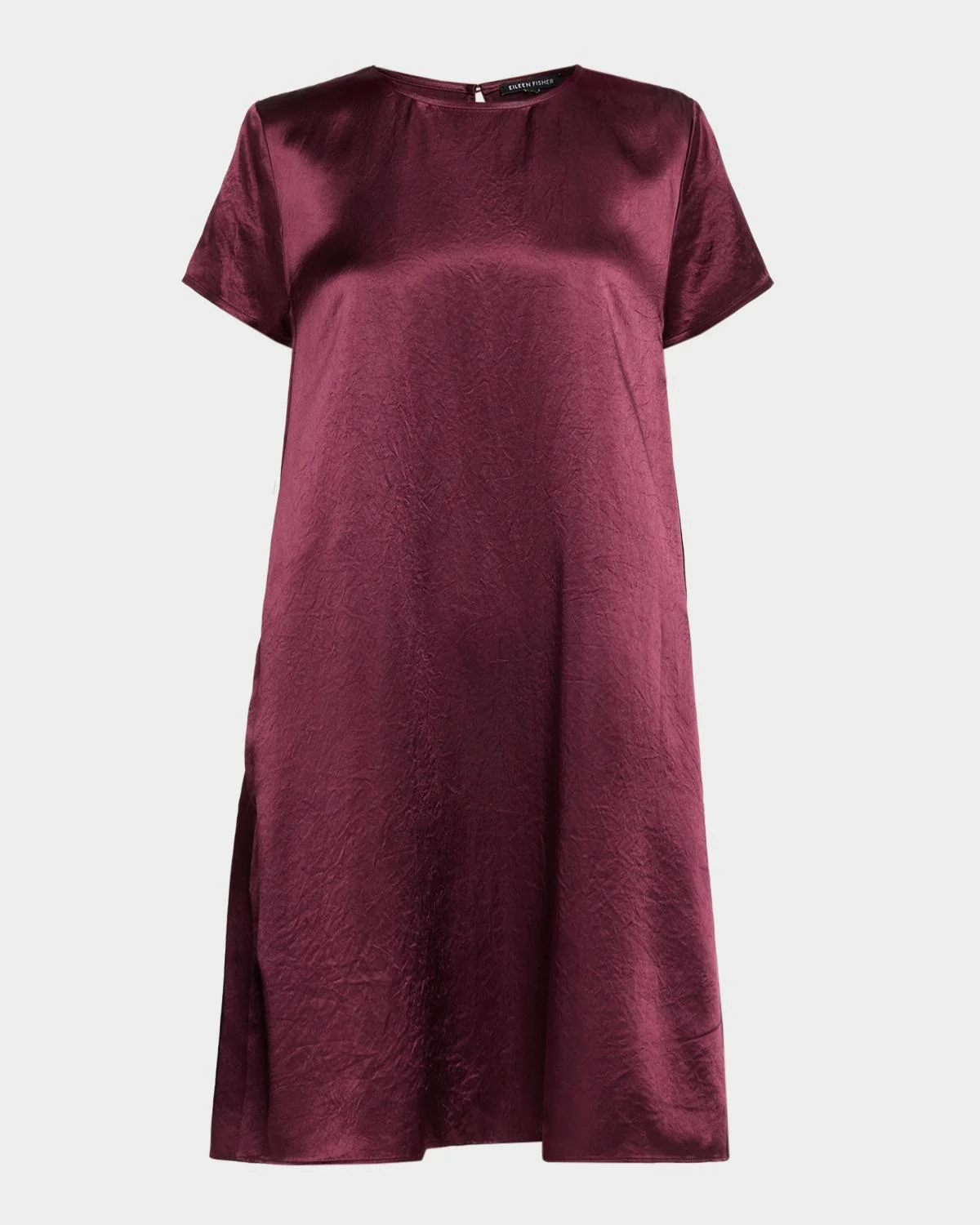 Short-Sleeve Satin Mini Shift Dress - 1