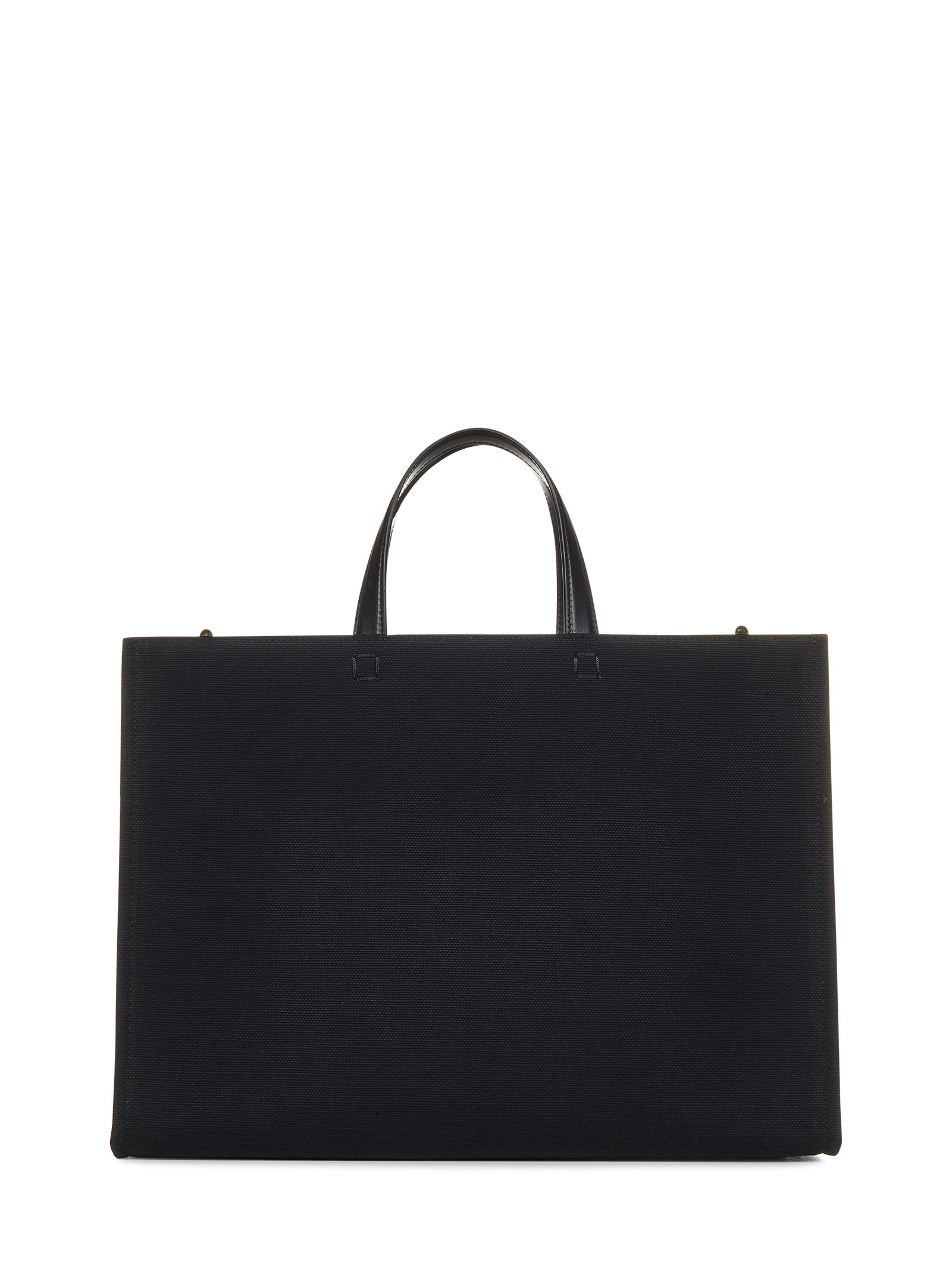Medium black cotton and linen canvas tote bag with signature at front and shoulder strap. - 2