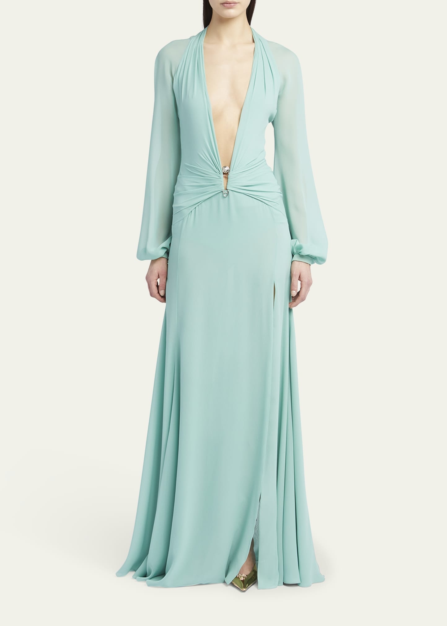 Deep V-Neck Silk Georgette Gown - 2