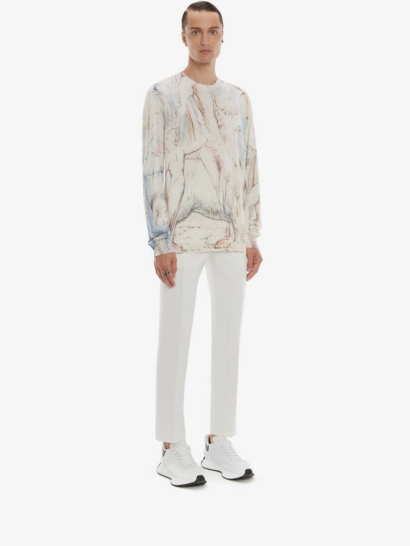William Blake Dante Print Crew Neck Jumper in Blue/ivory - 3