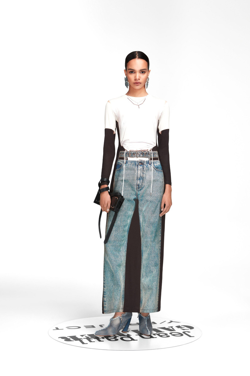 Trompe L'Oeil Y Belt Denim Maxi Dress 1
