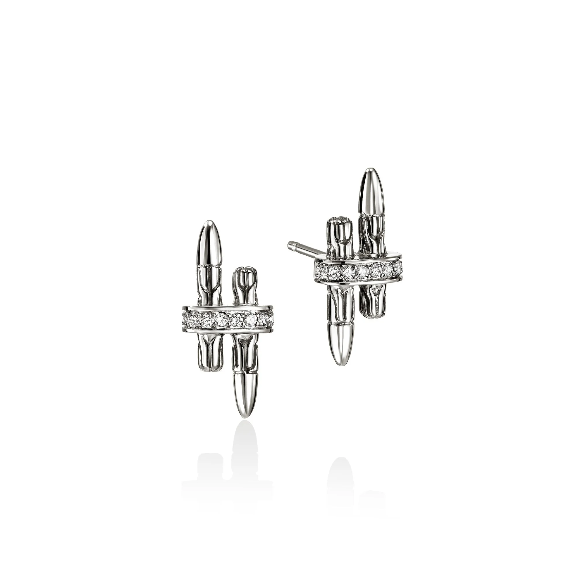 Spear Stud Earrings, Sterling Silver, Diamonds - 1