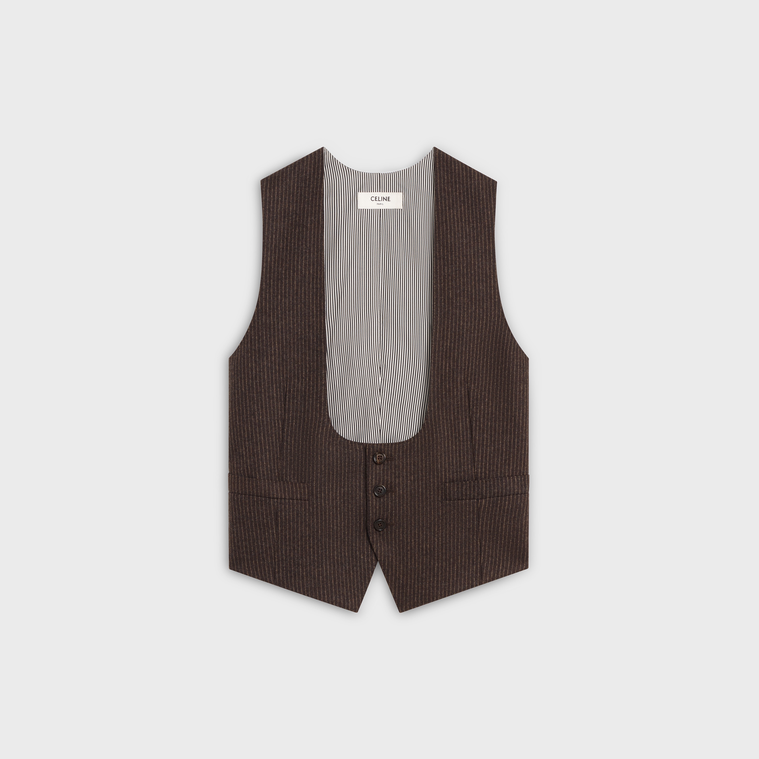 U-NECK WAISTCOAT IN CHALK-STRIPE FLANNEL - 1