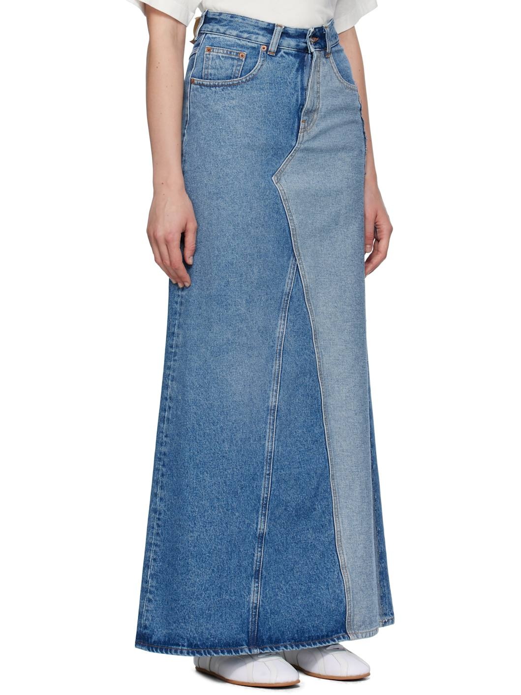 Blue Faded Denim Maxi Skirt - 2