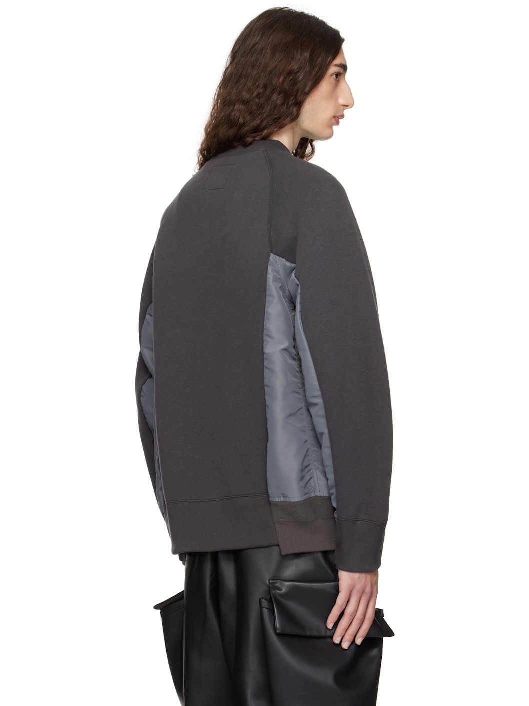 Gray Sponge Sweat & Nylon Twill Sweatshirt - 3