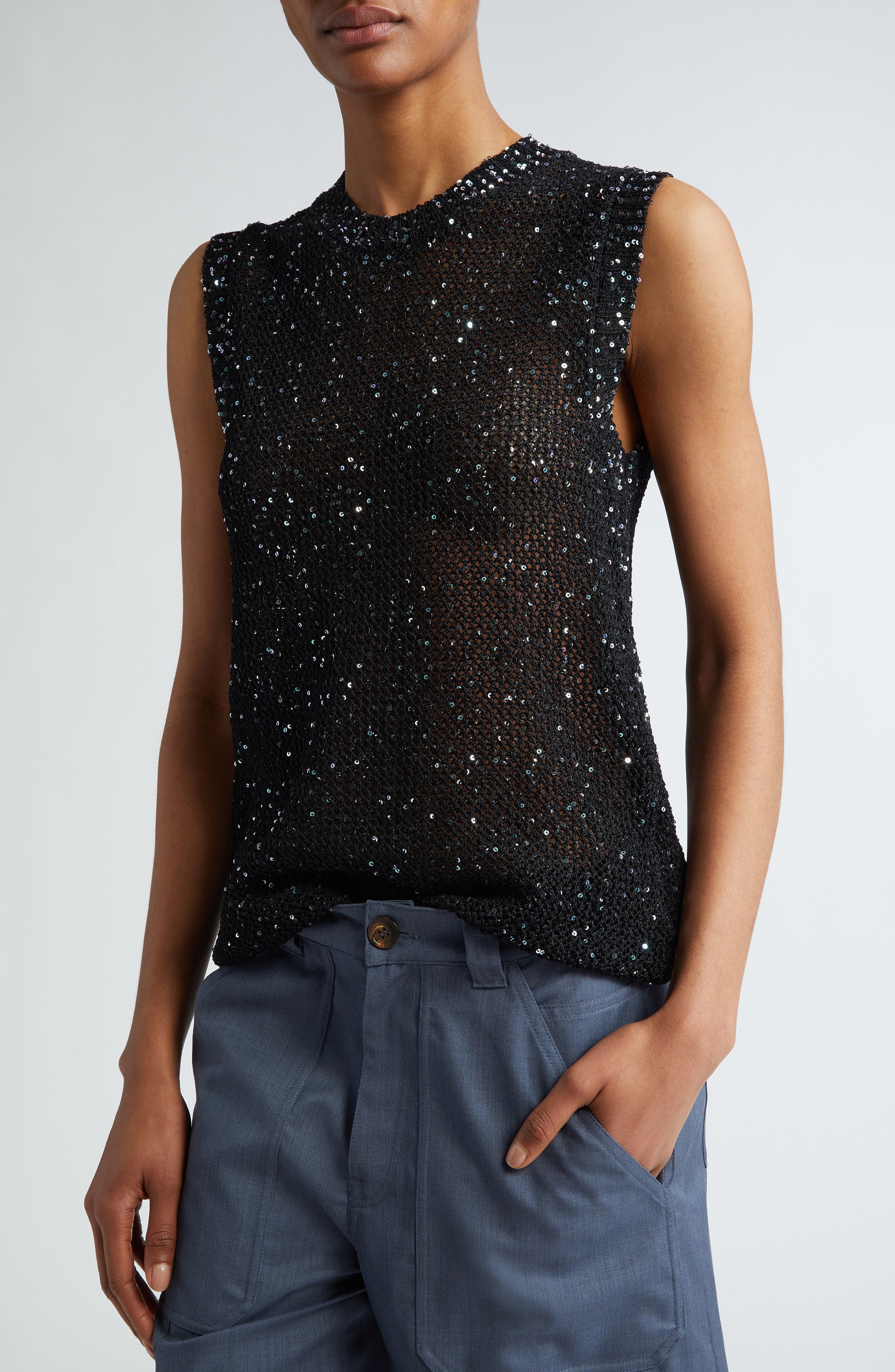 Golden Goose Journey Sequin Sleeveless Sweater in Black at Nordstrom - 5