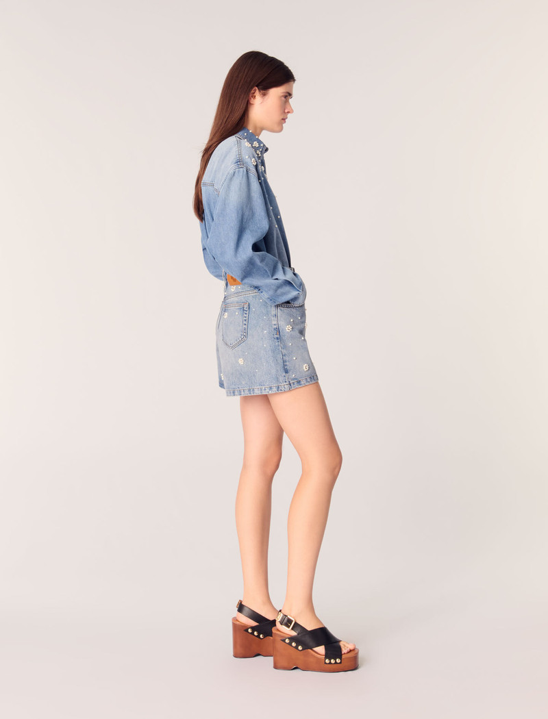 Denim shorts with embroidered beads 3