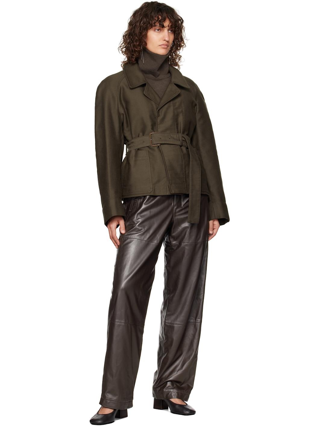 Black Drawstring Parachute Leather Pants - 4