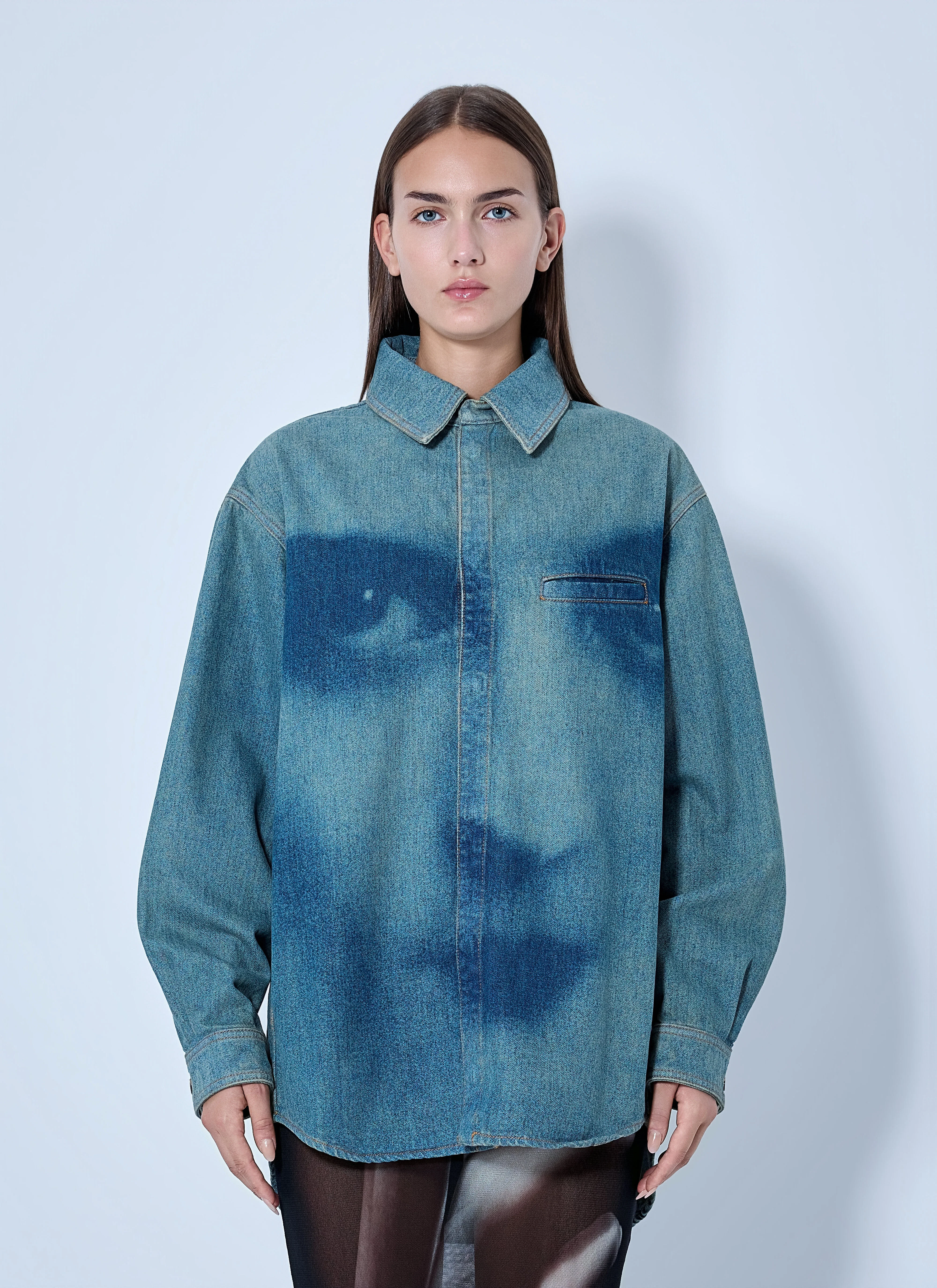 Face Print Oversized Denim Shirt - 1