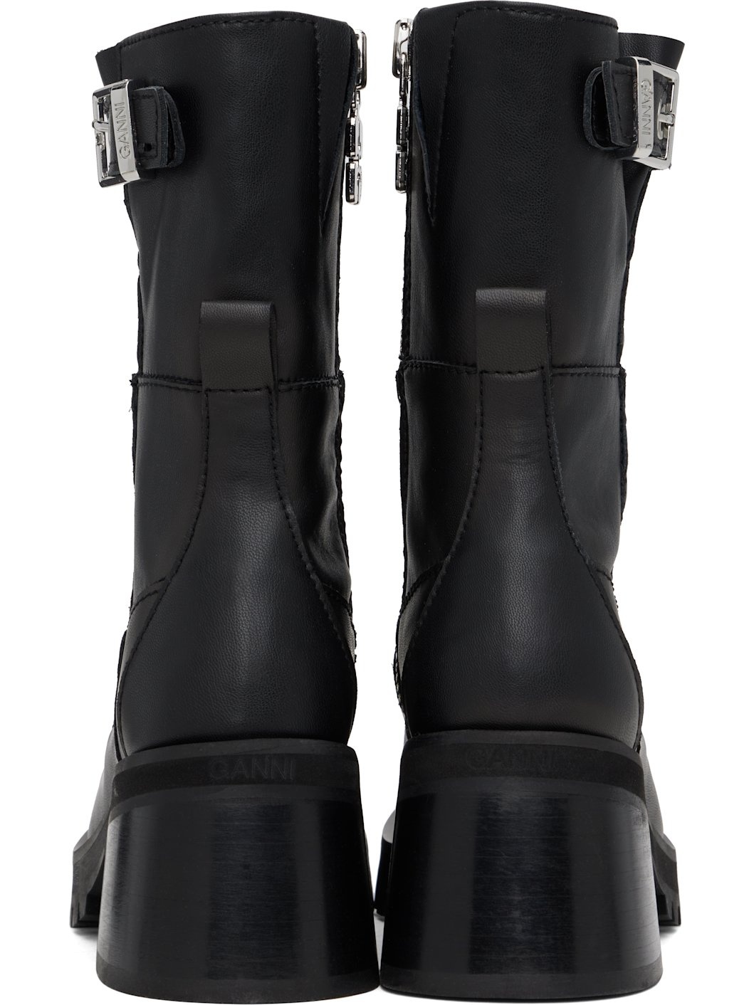 Black Feminine Buckle Platform Boots - 2
