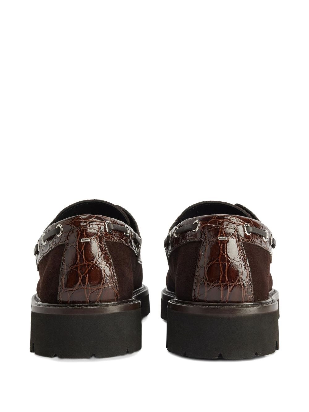 crocodile-embossed suede lace-up shoes - 2