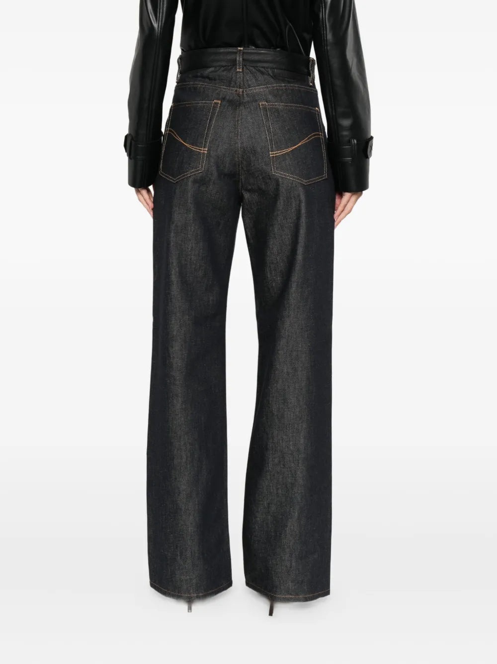 Jeans With Key Details Finished In Leather - 4