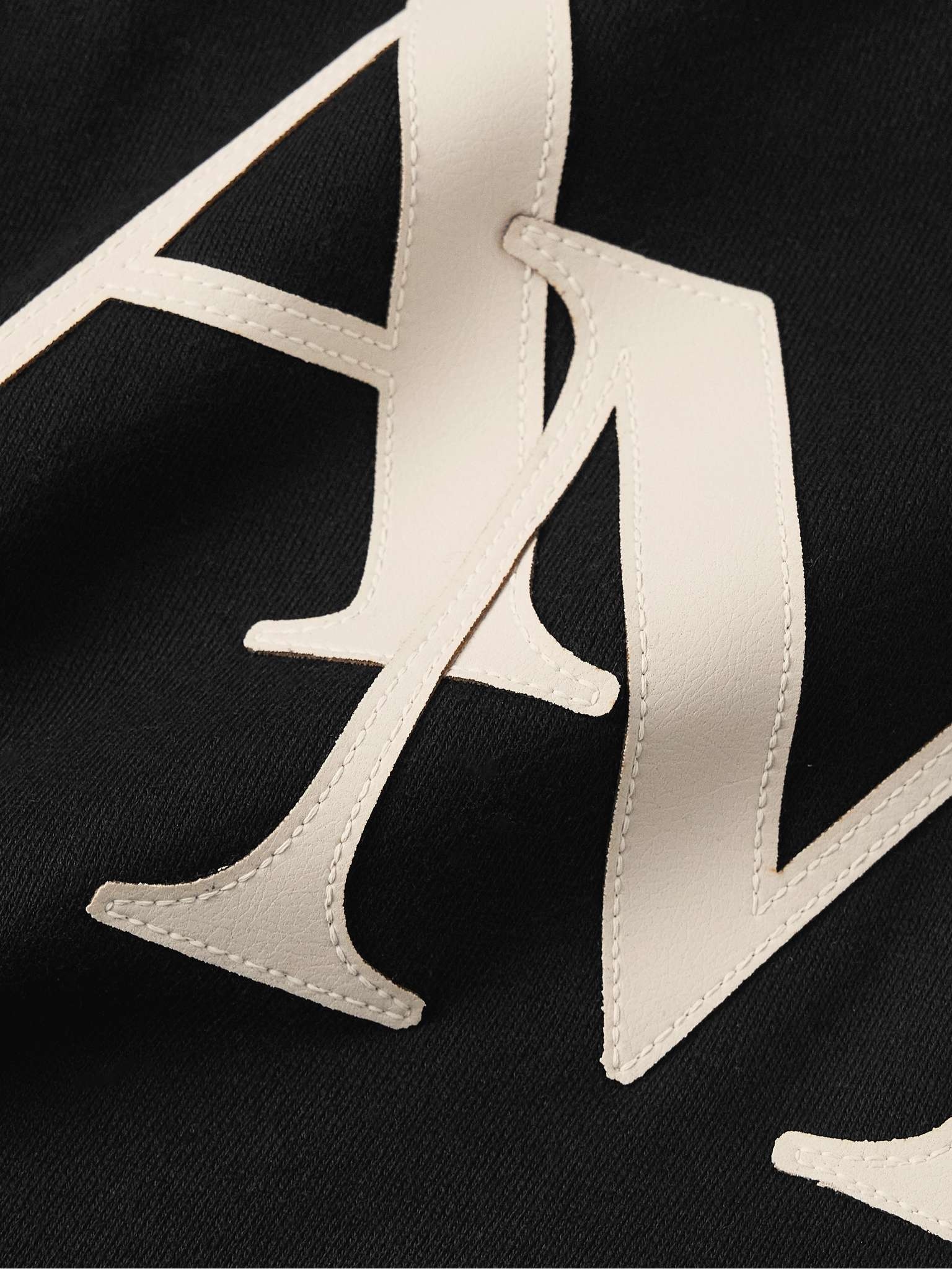 Staggered Leather-Trimmed Logo-Appliquéd Cotton-Jersey Hoodie - 4