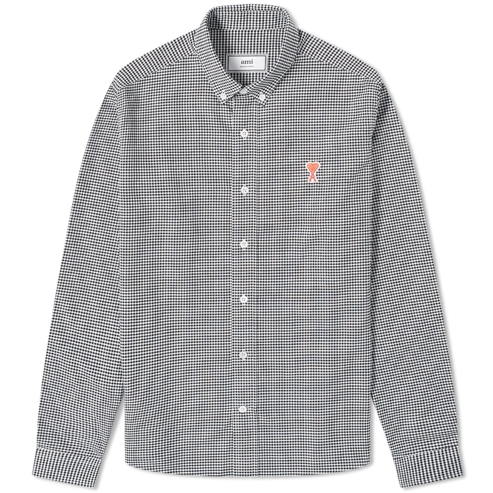 AMI Button Down Logo Gingham Oxford Shirt - 1