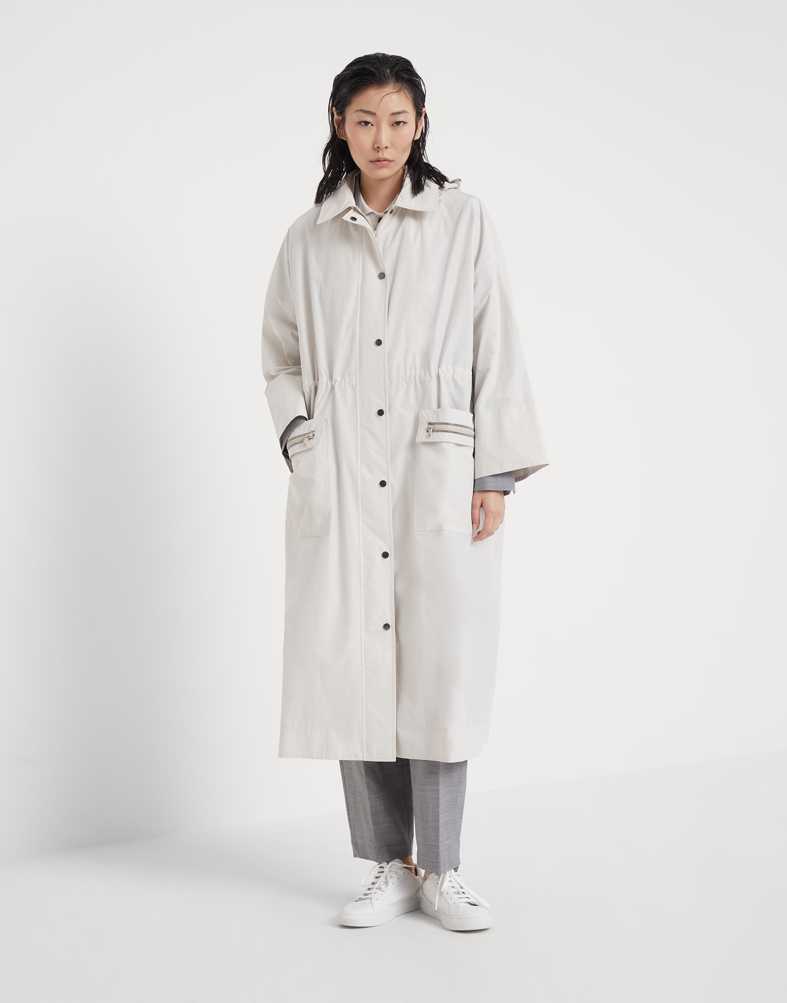 Water-resistant taffeta outerwear jacket with shiny pocket trim - 1