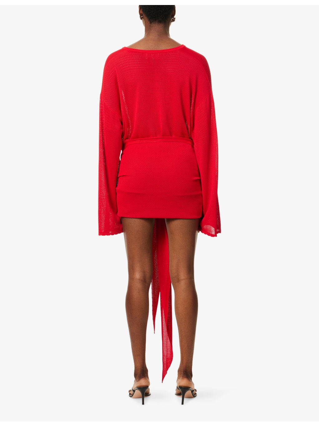 Asymmetric V-Neck Knitted Mini Dress - 4