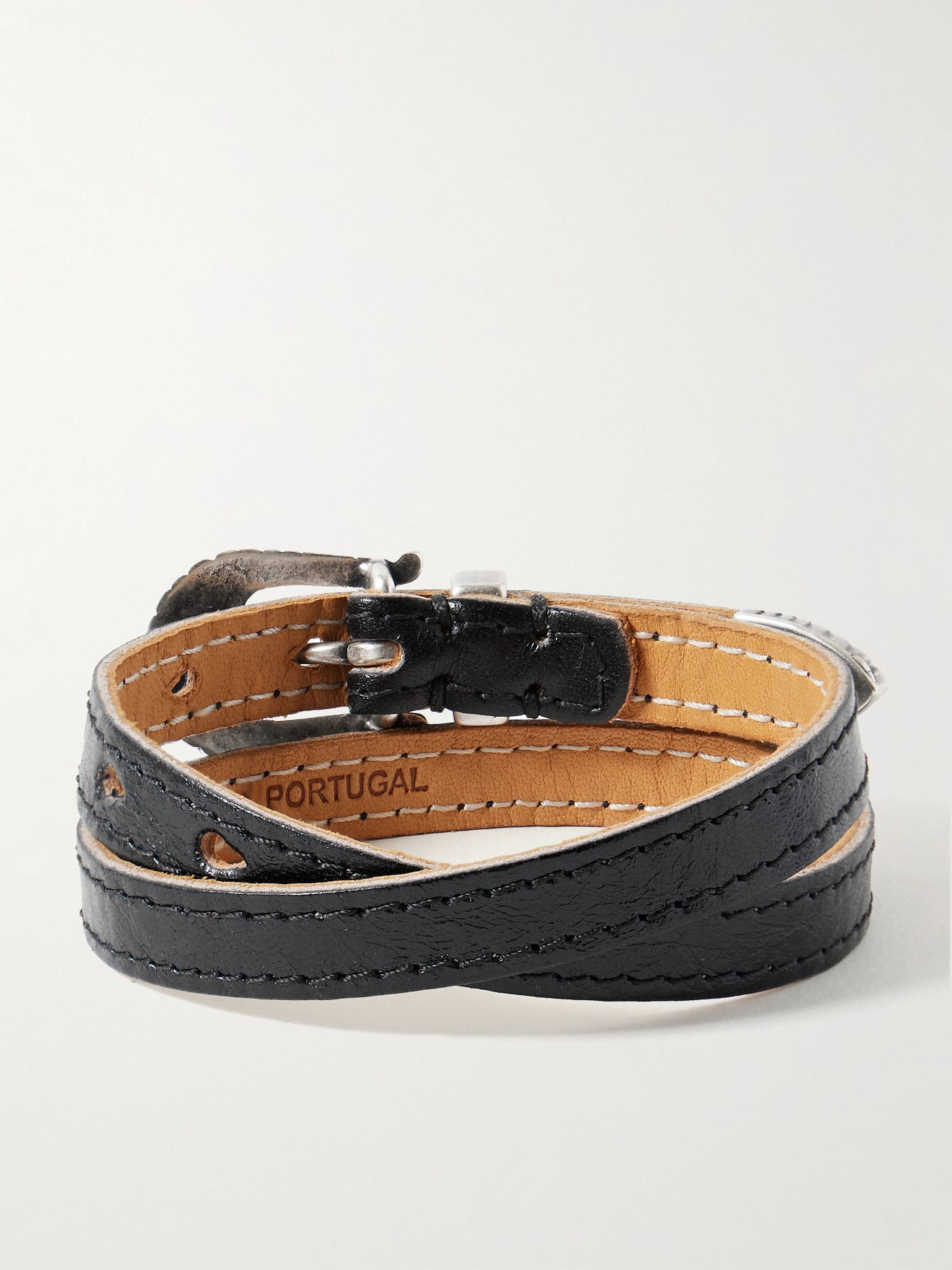 Cowboy Silver-Tone and Leather Wrap Bracelet Black - 3