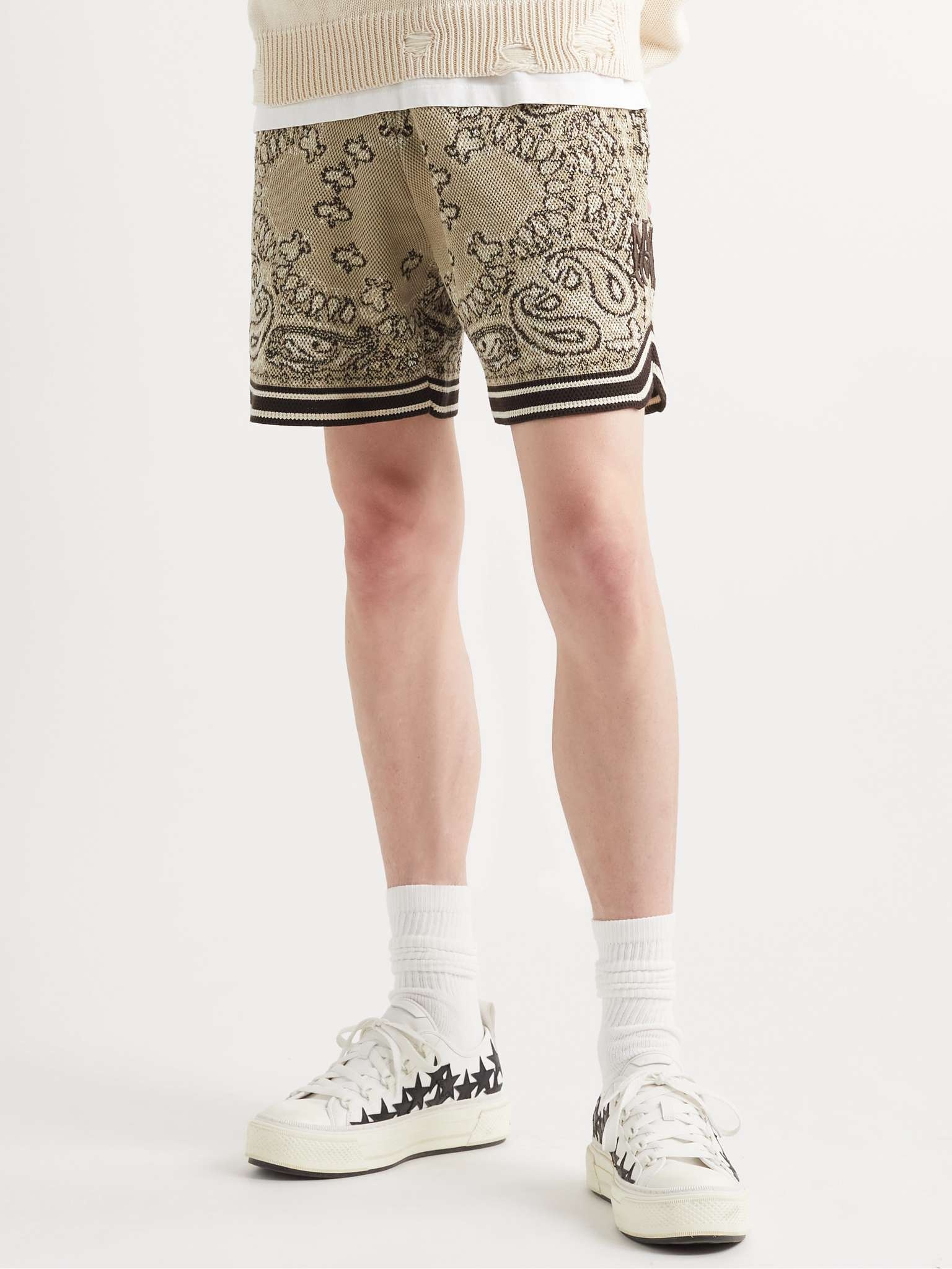 Wide-Leg Logo-Embroidered Crocheted Cotton-Blend Drawstring Shorts - 4