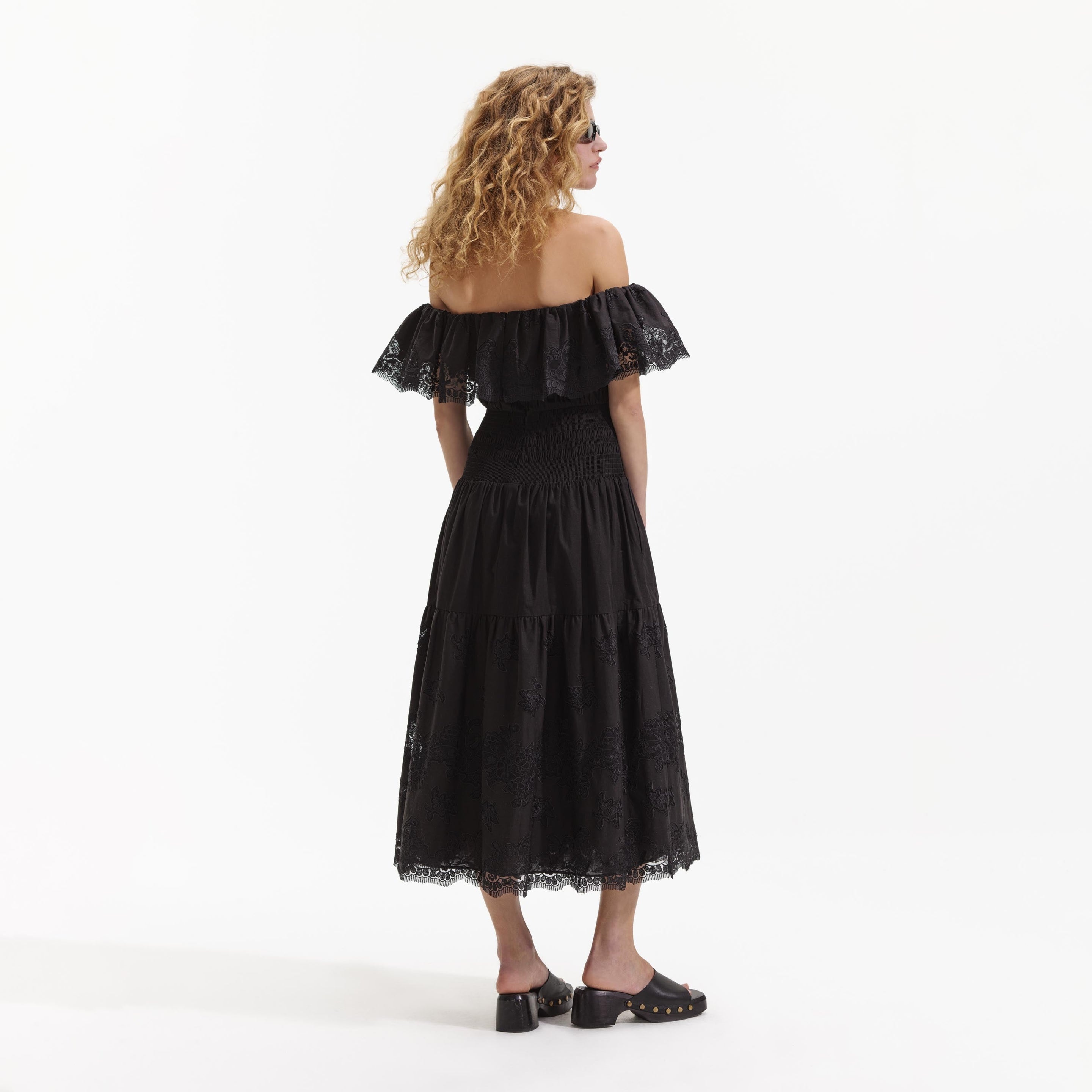 Black Cotton Midi Dress - 3