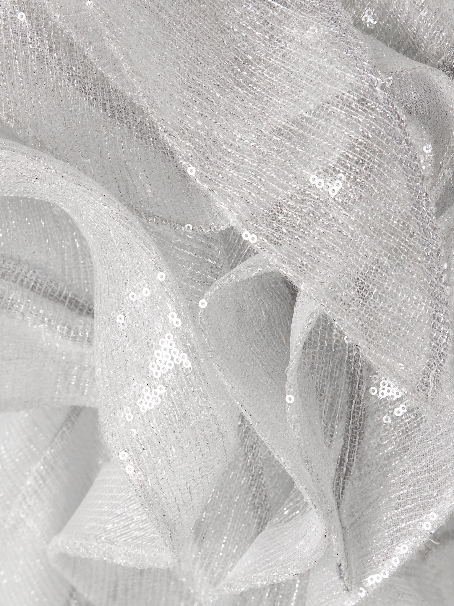 Liora Wave asymmetric ruffled sequined mesh top Off-white - 4