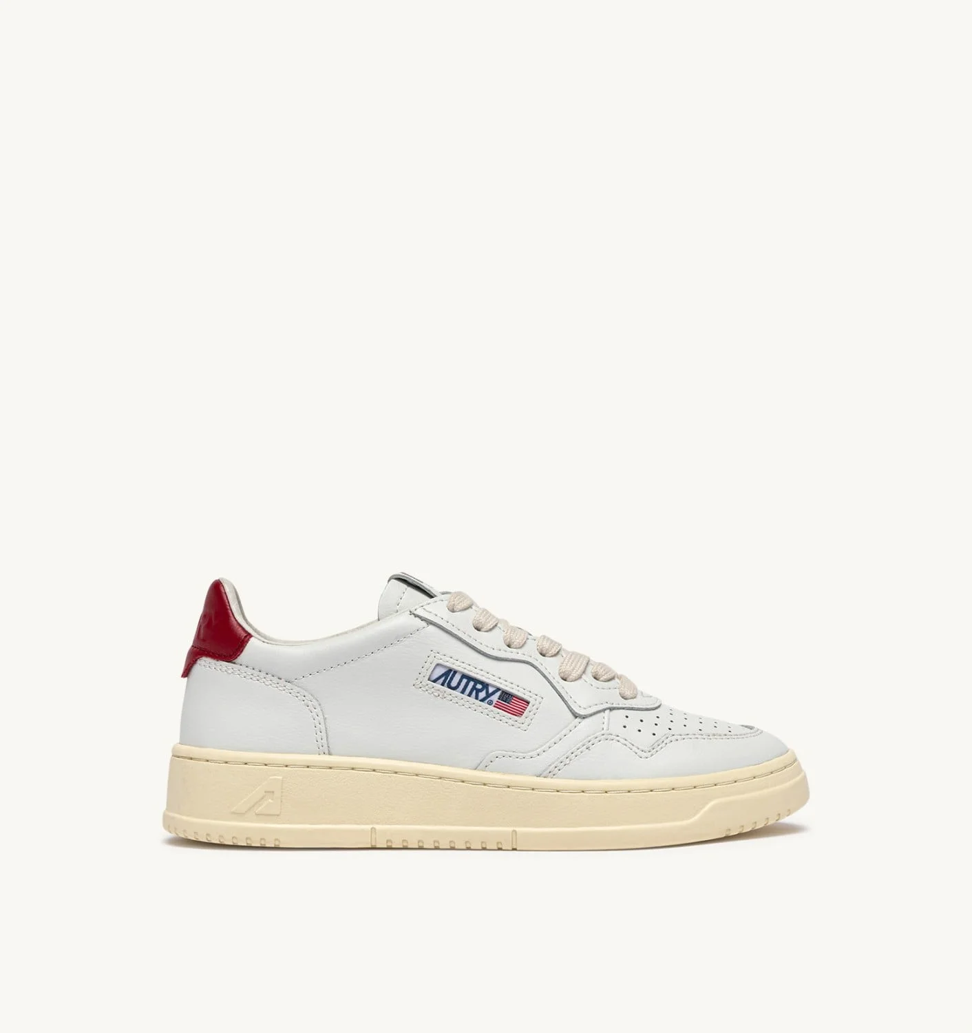 MEDALIST LOW SNEAKERS IN WHITE AND DEEP CLARET LEATHER - 1