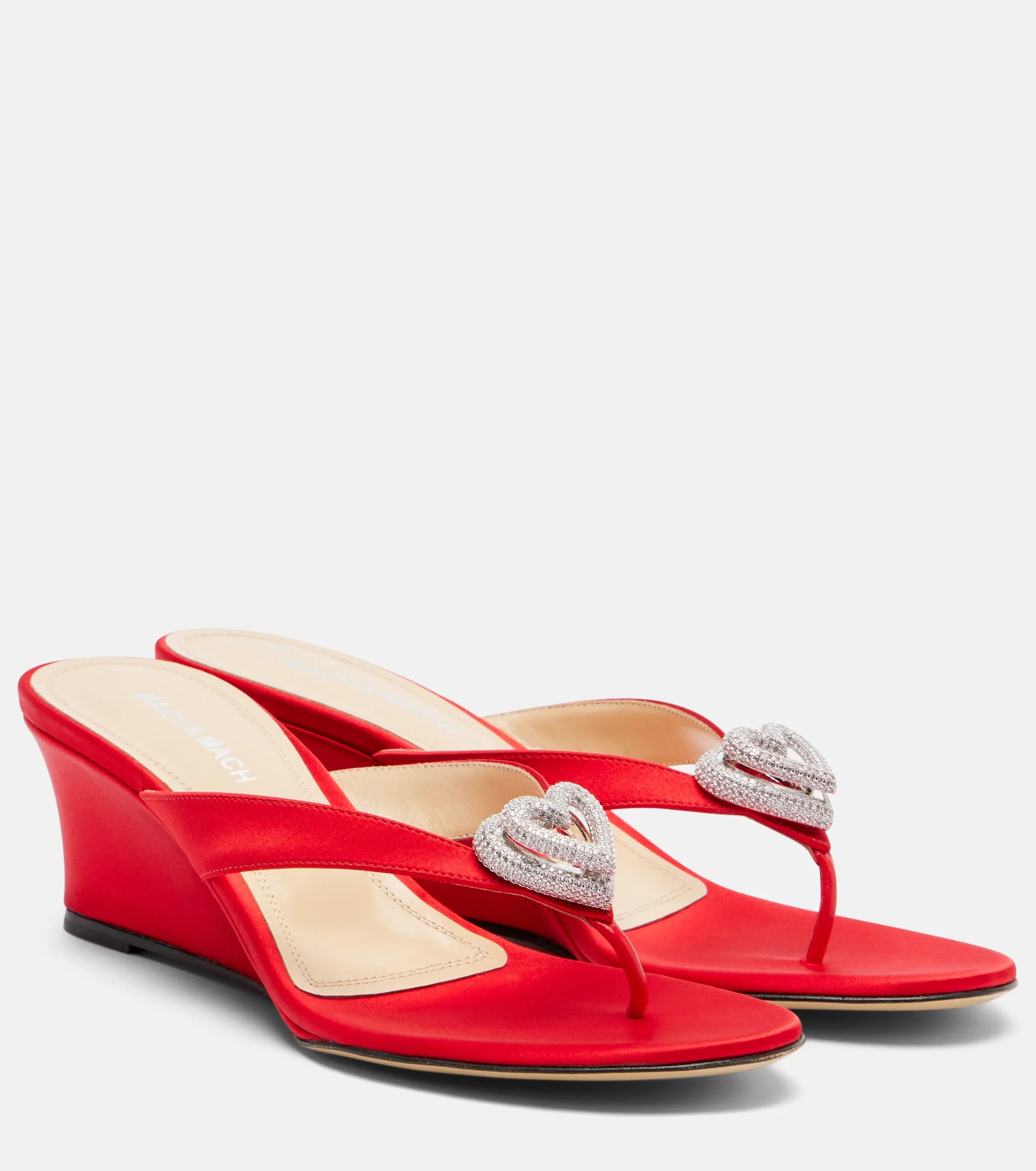 Double Heart satin wedge thong sandals - 1