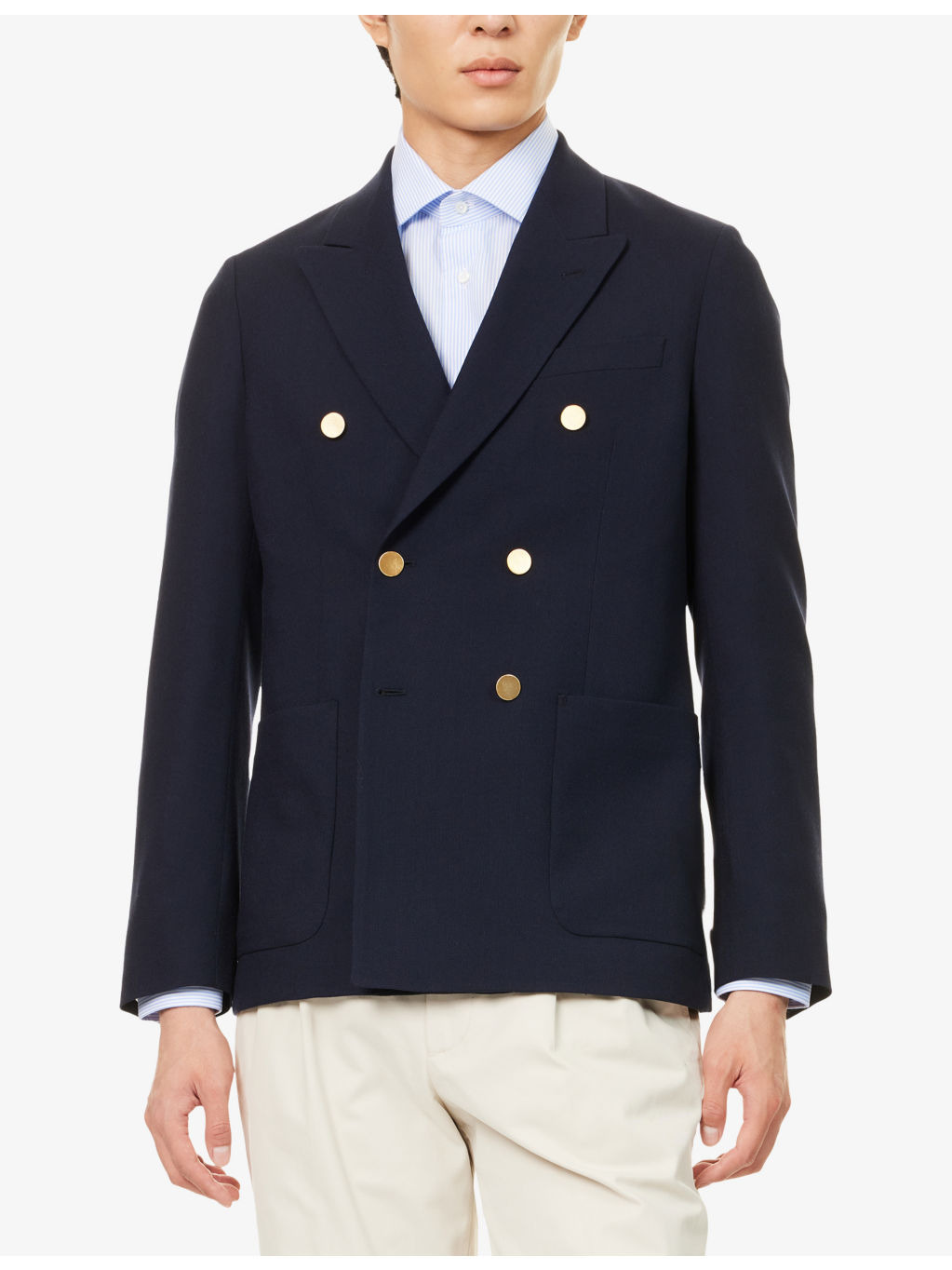 Double-Breasted Notched-Collar Woven Jacket - 3