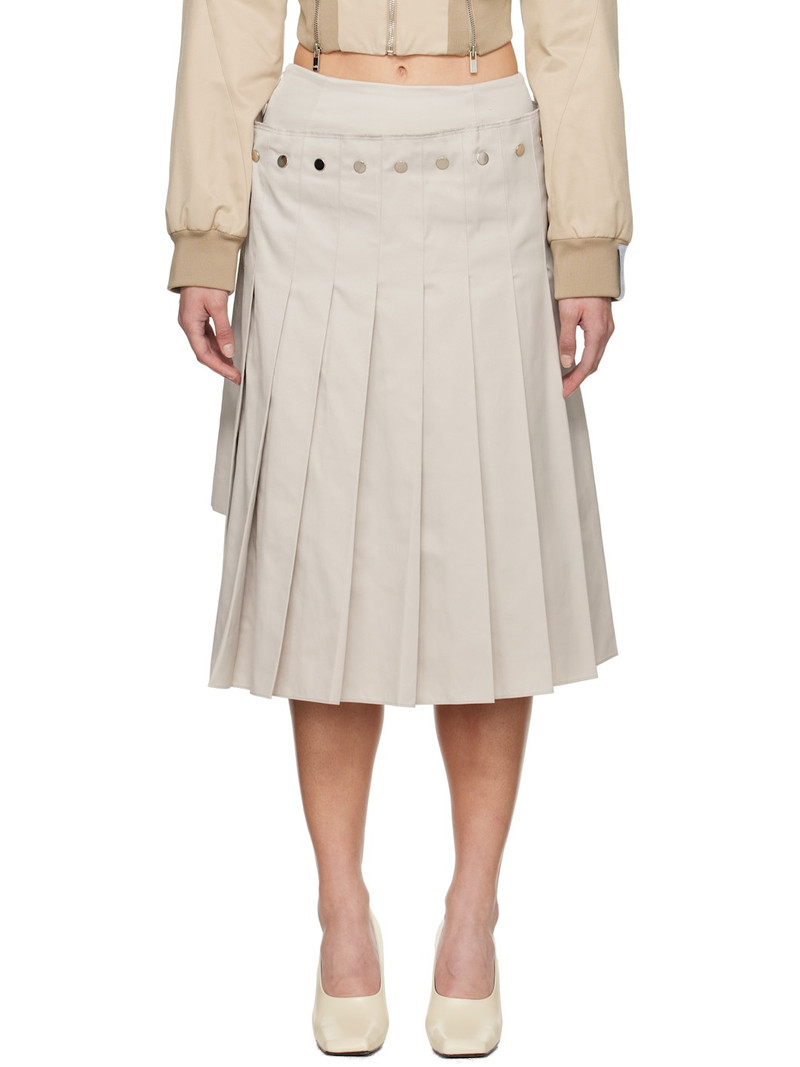 Beige Double Layered Pleated Midi Skirt 1