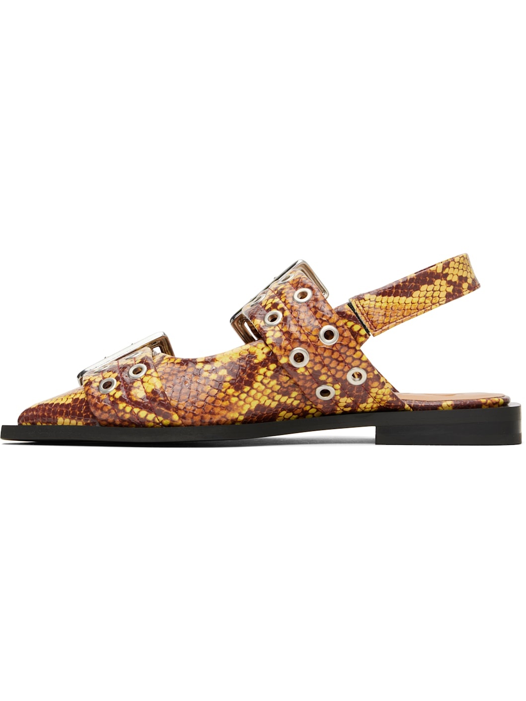 Brown Snake Feminine Buckle Flats - 3