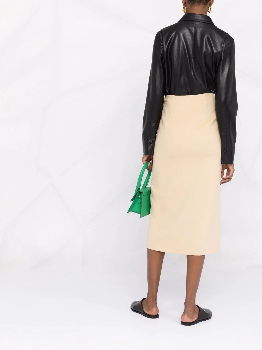 vegan-leather long-sleeve shirt - 6