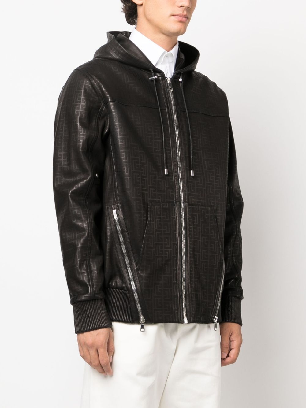 monogram laser-cut leather hoodie - 3