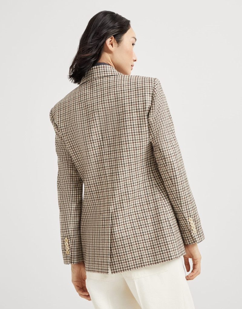 Brunello Cucinelli Virgin wool checked flannel blazer with monili outlook