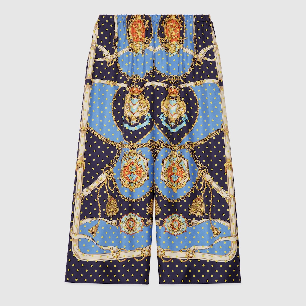 Polka-dot chain and crest print silk pant - 1