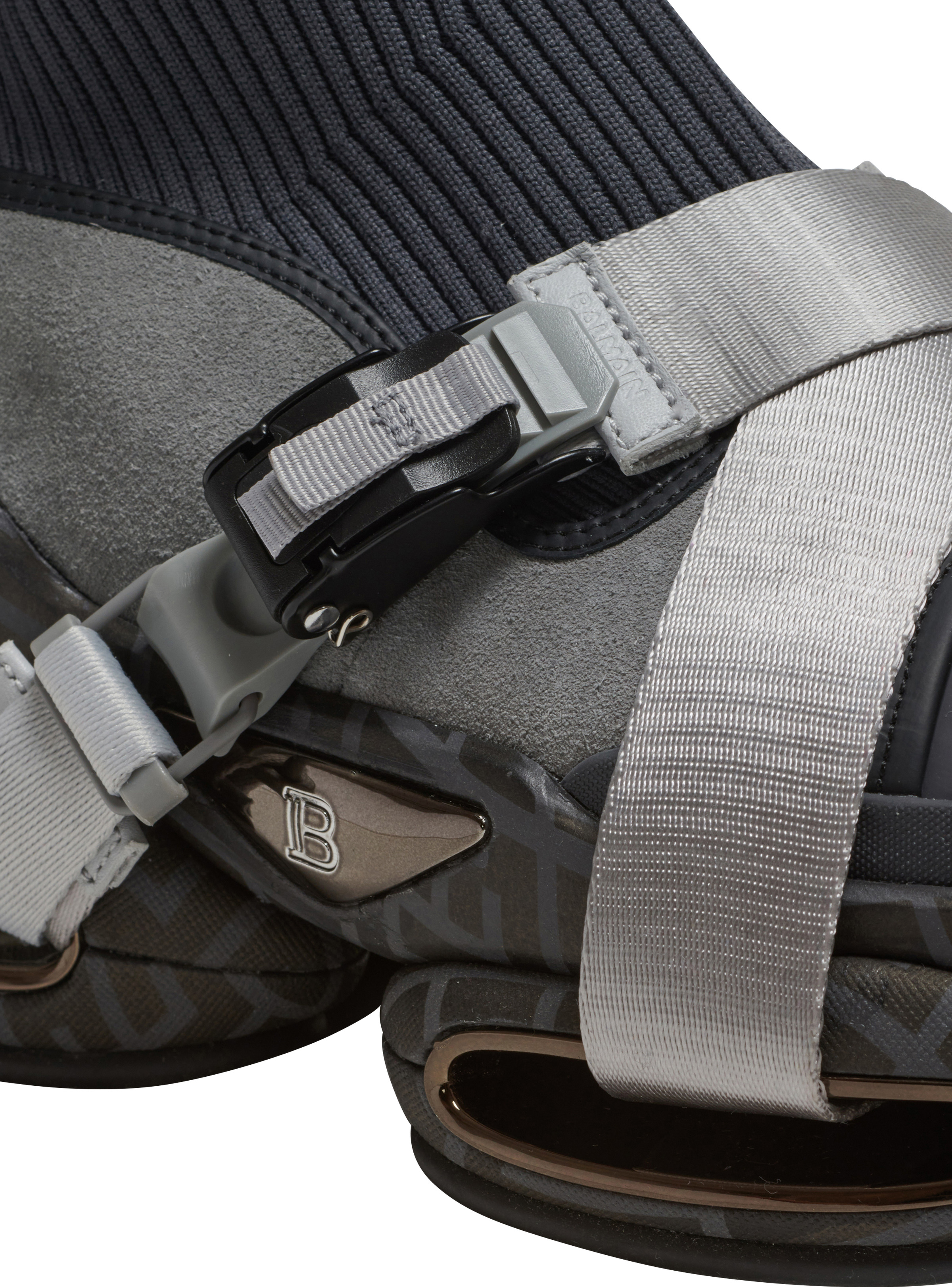 B-Bold knit and suede high-top trainers with strap - 6