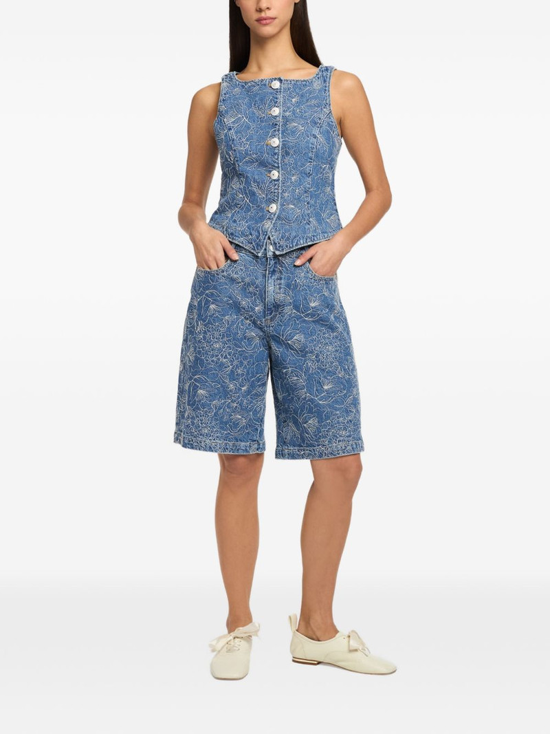Cinq à Sept floral button-denim vest outlook