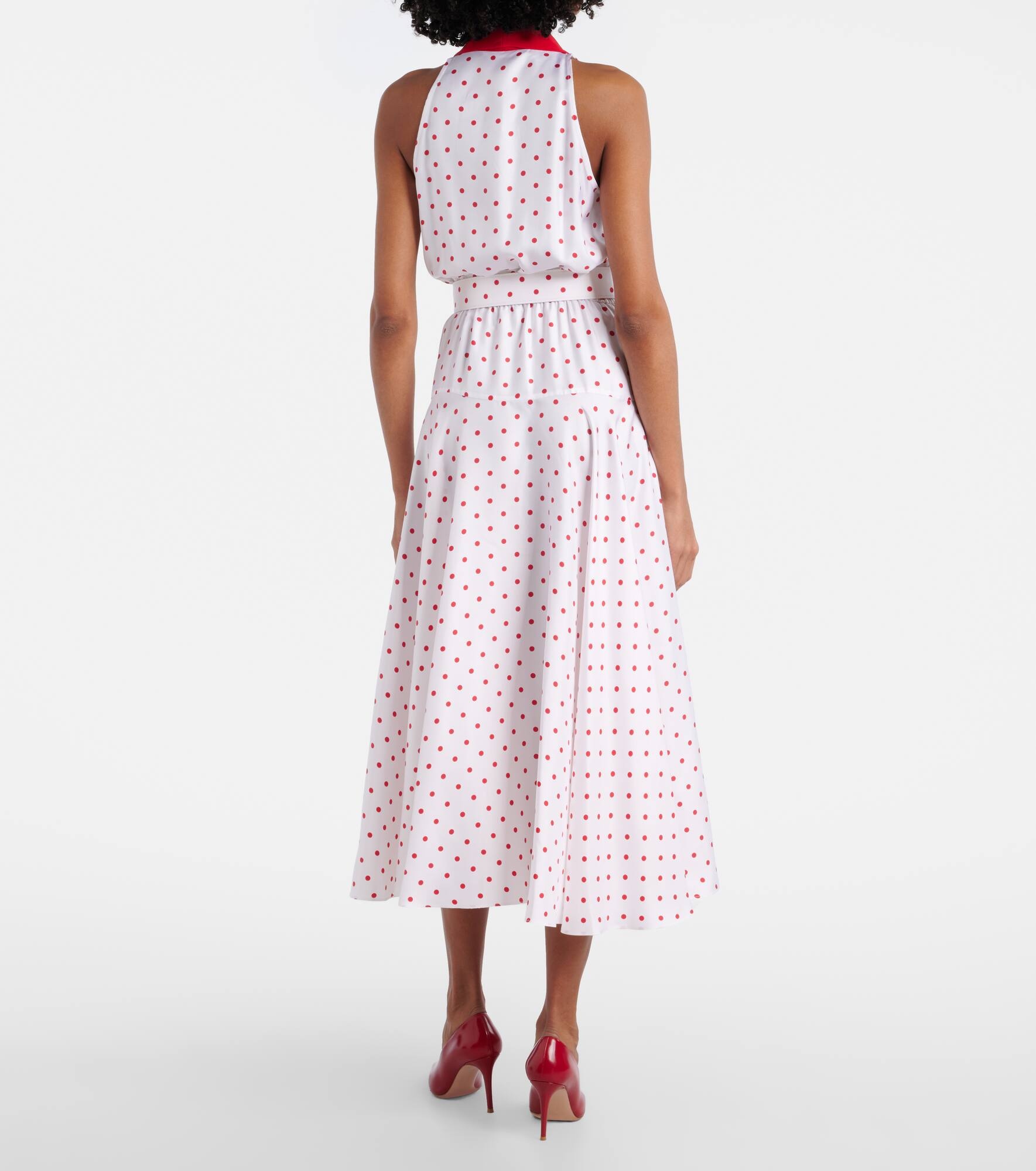 Polka-dot belted silk twill midi dress - 3